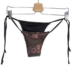 Women Bikini Bottoms Sequin‎ Red Green Color Shift Black Base Tie Up